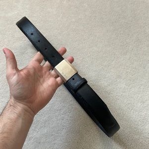 Pal Zileri Black Leather Belt with Gold-Tone Buckle